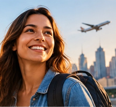 Jovem brasileira viajando nos Estados Unidos